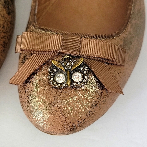 Fossil Burnished Leather Ballet Flats with Owl Charms Bronze Size 7 - Picture 5 of 12